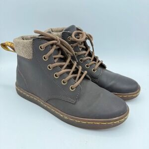 Dr. Martens Maelly Brown Leather‎ Herringbone Collar Lace Up Ankle Boots